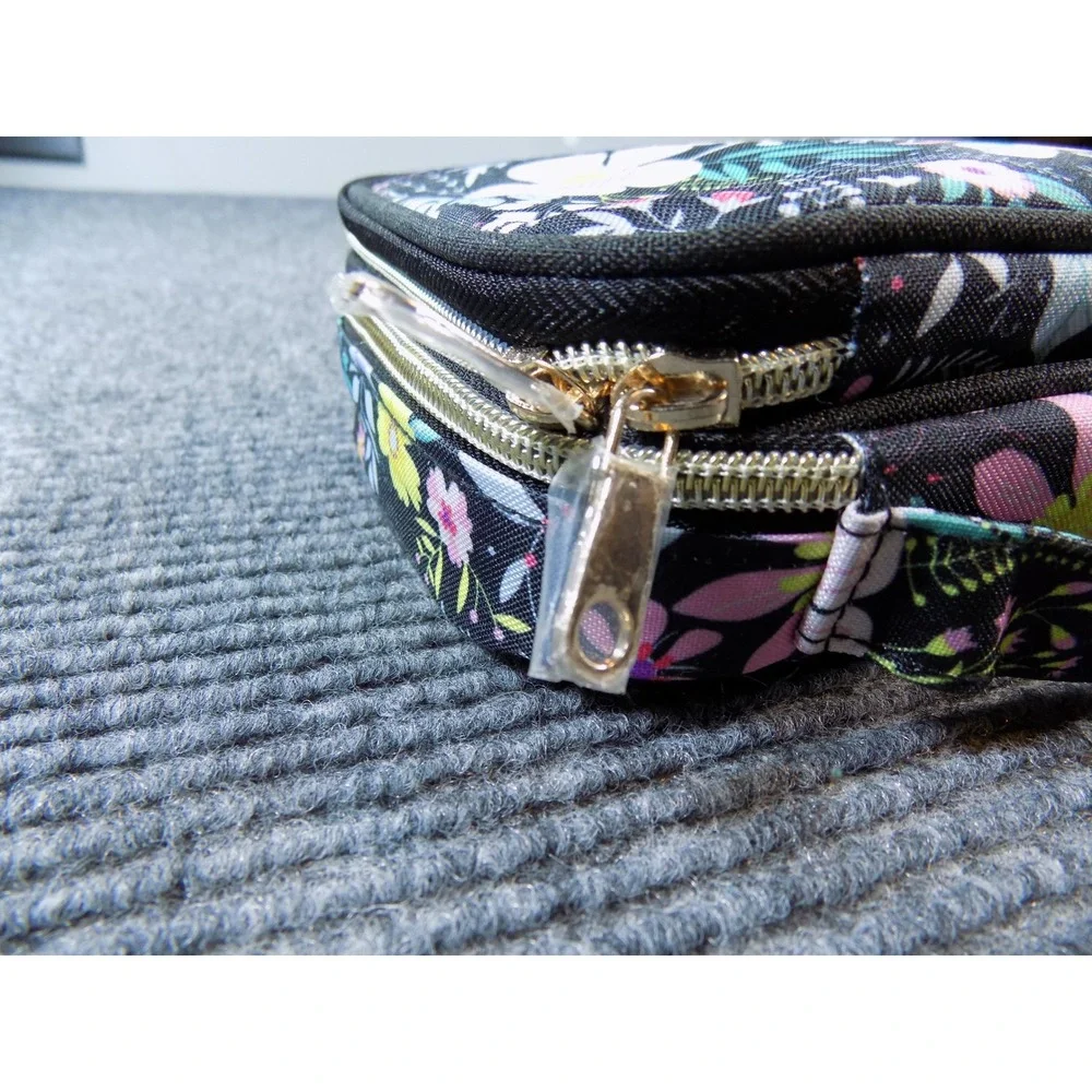 Floral Jewelry Travel Organizer Case Double Layer Storage Bag Black Botanical